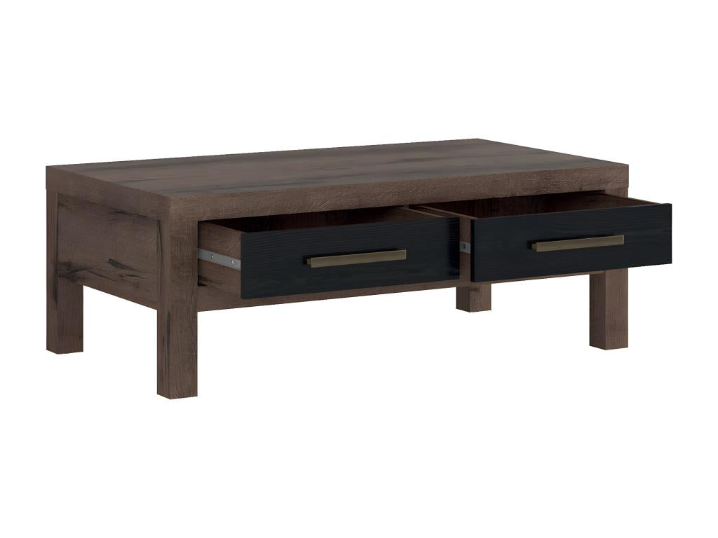 Homzora Coffee Table with 2 Drawers, Wood and Black