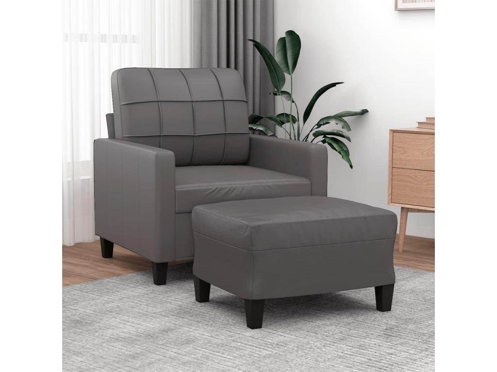 Armchair with footrest, Grey, 60 cm, Faux leather