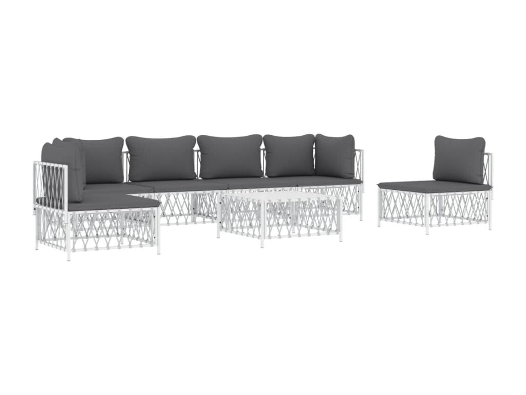 7-piece garden furniture set with cushions, white steel