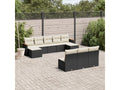 10-piece garden furniture set with cushions, black woven resin