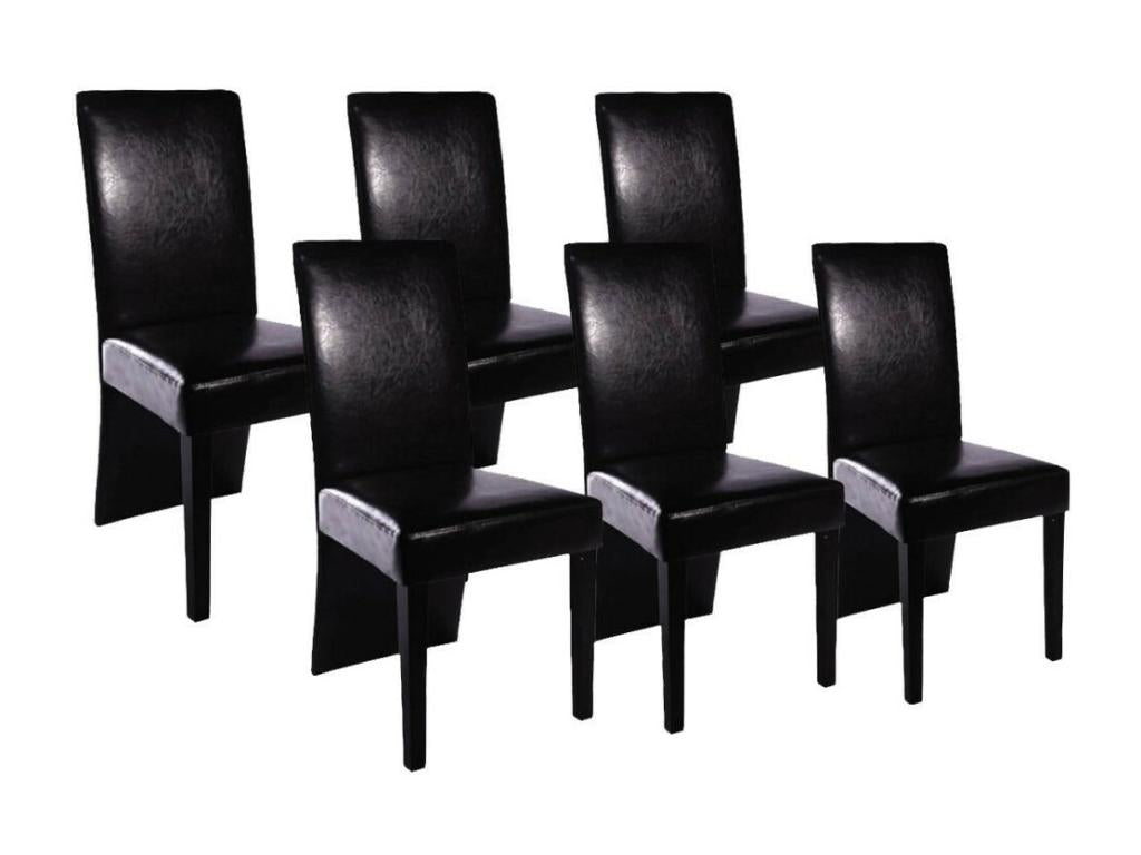 Meubiana black faux leather chair with black wooden legs - Set of 6