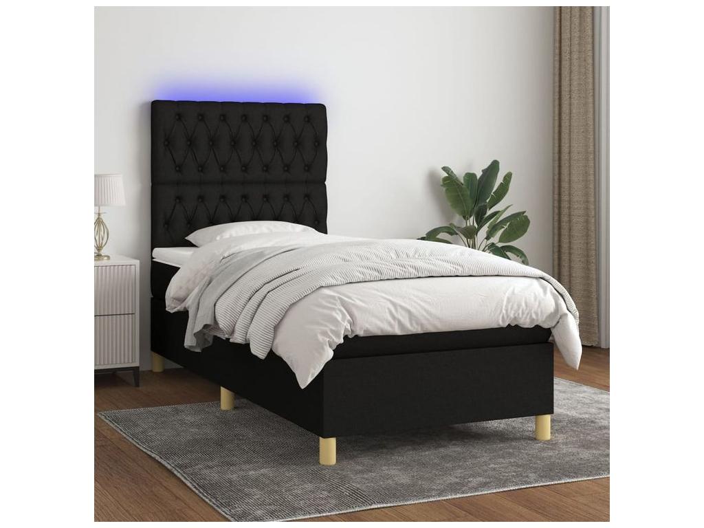 Meubiana bed base and mattress with LED light, black, 80x200 cm, fabric