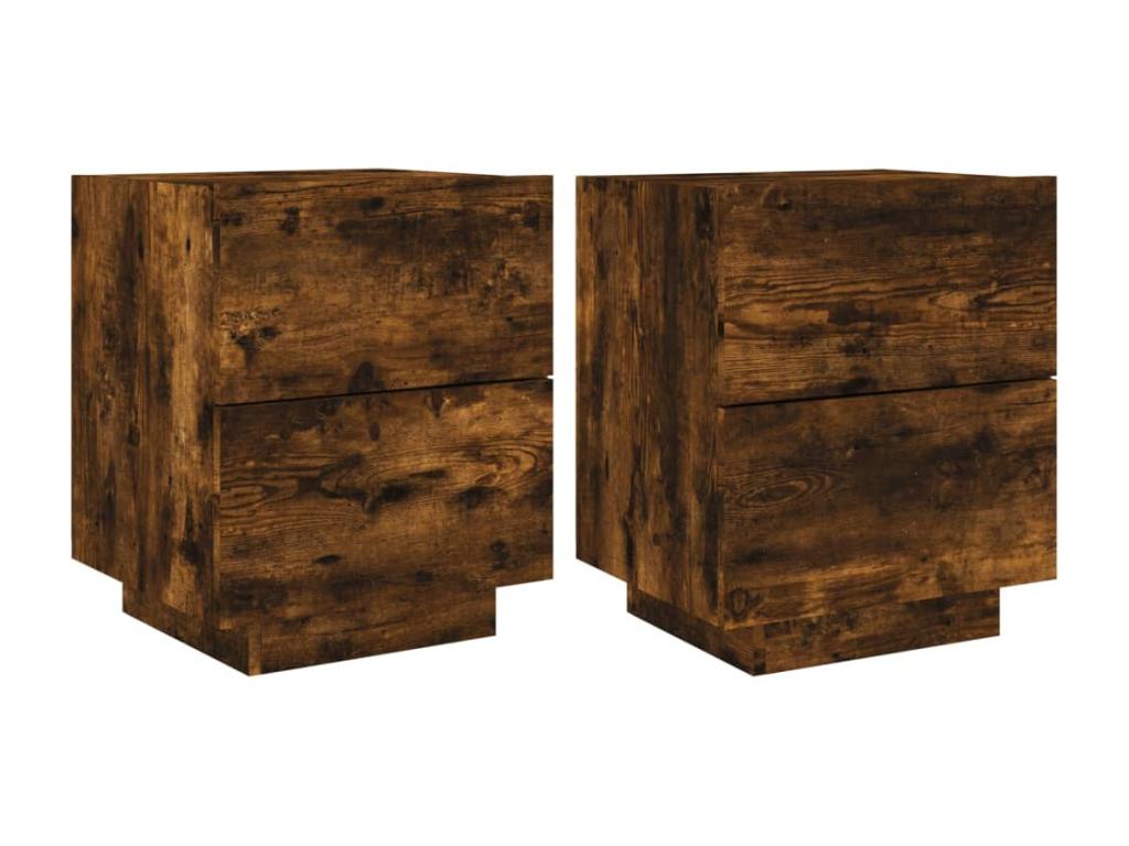 Bedside cabinets and LED furniture, 2 pieces, smoked oak