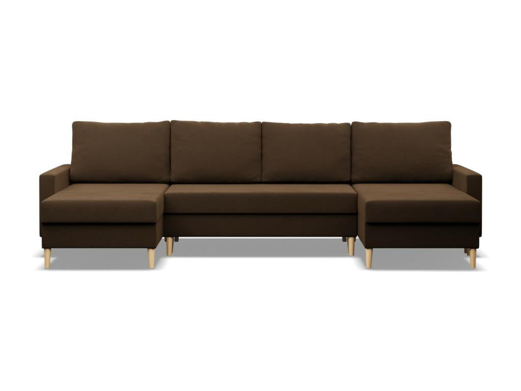 U-shaped corner sofa with sleeper function and reversible cushion, Meubiana Brown