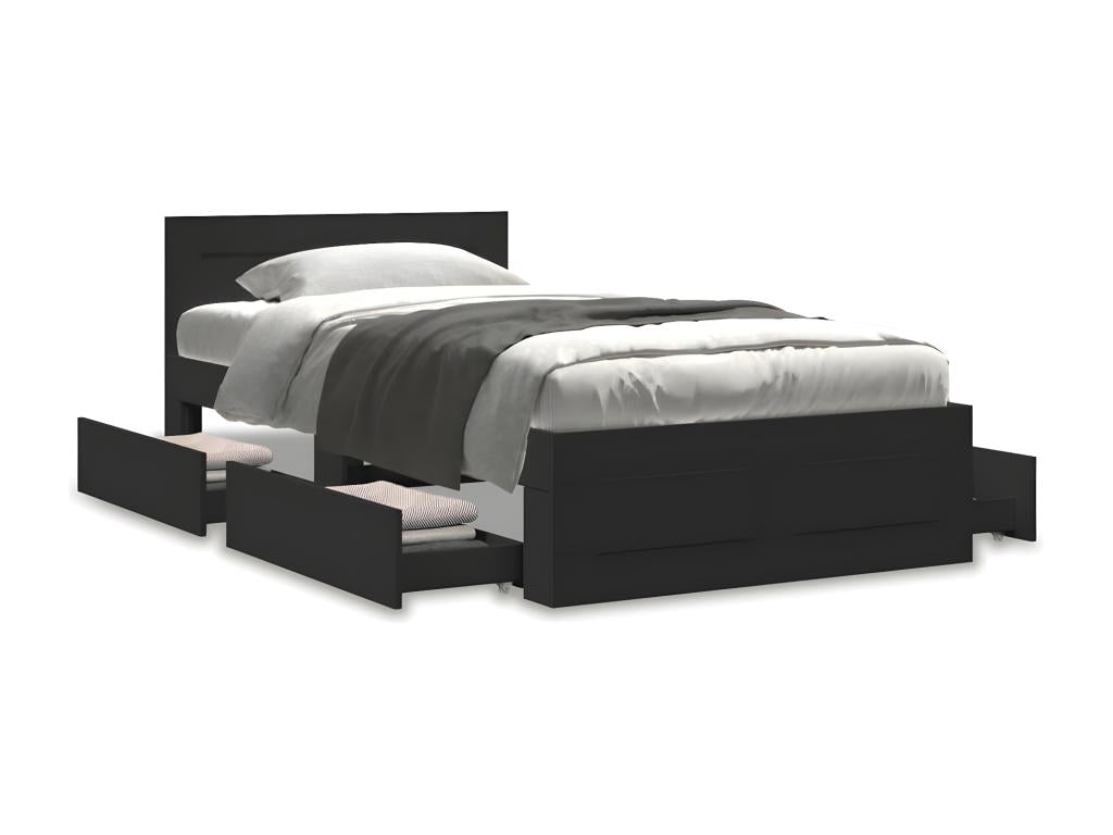 Black bed frame and headboard 100x200 cm engineered wood