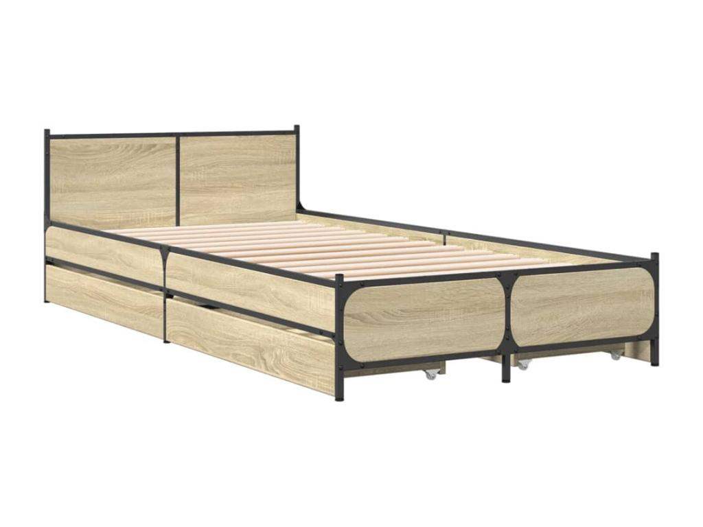 Bed frame with drawers without mattress, oak, Meubiana, 75x190 cm