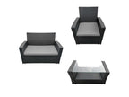 Meubiana 4-seater black resin wicker garden furniture set - grey cushions - Meubiana