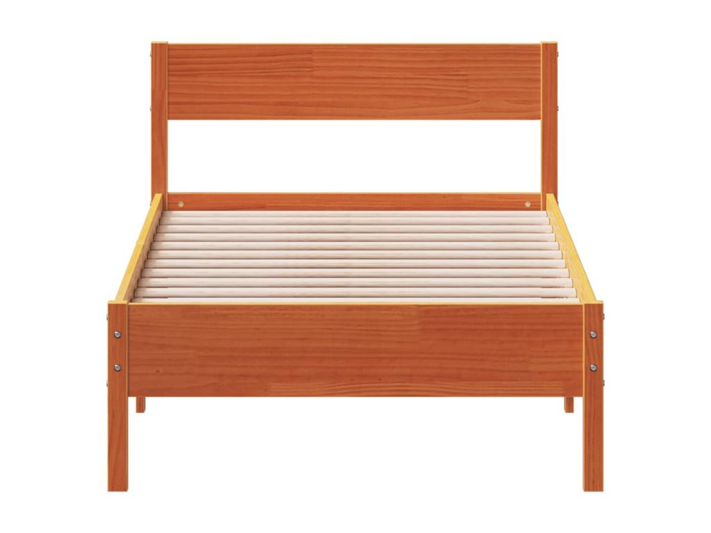 Bed frame without mattress, brown wax finish, 100x200cm, solid pine wood