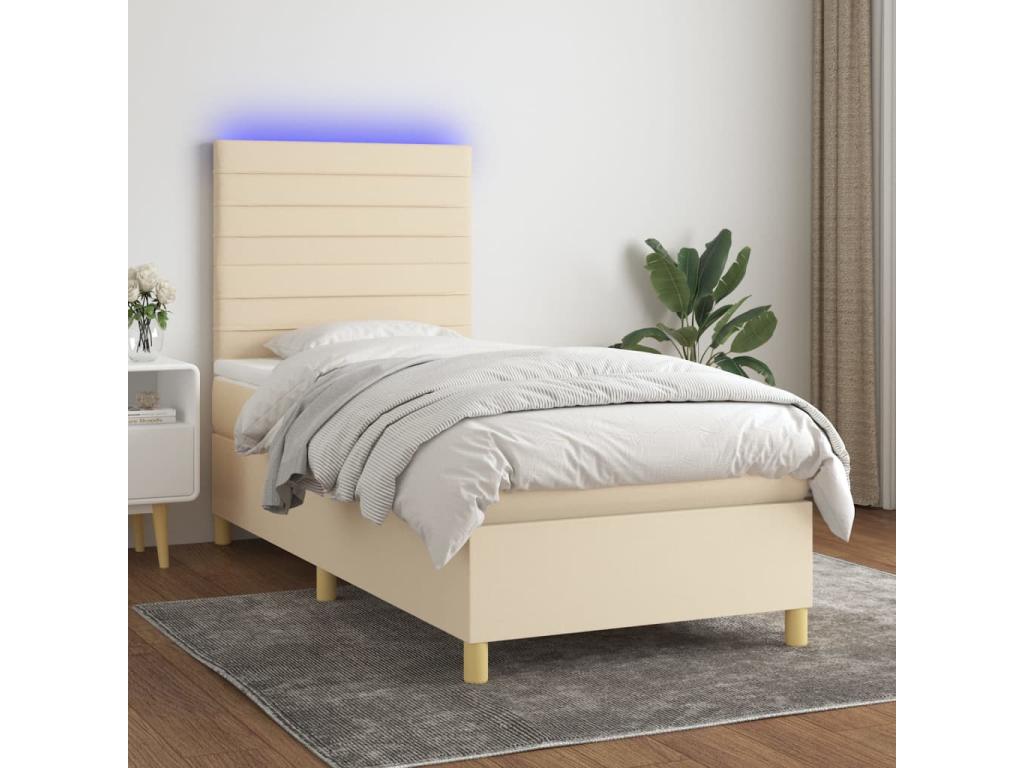 Meubiana bed base and mattress with LED lighting, Cream 100x200cm Fabric