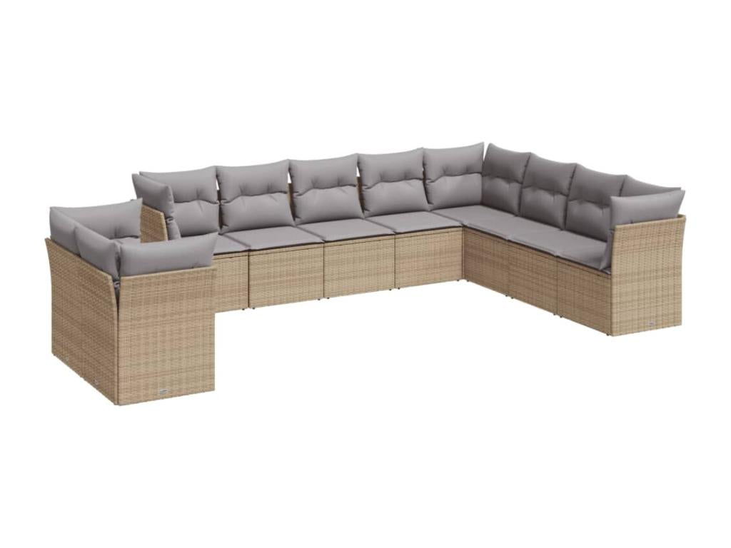 Garden furniture set with 10 beige resin wicker cushions