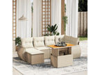7-piece garden furniture set with cushions, beige woven resin