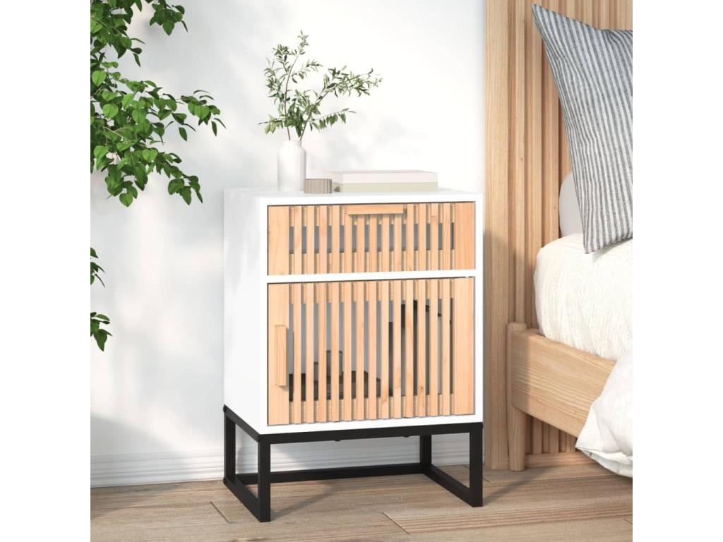 White bedside table 40x30x55.5 cm engineered wood and iron