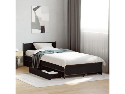 Bed frame with drawers, black, 100x200 cm, engineered wood