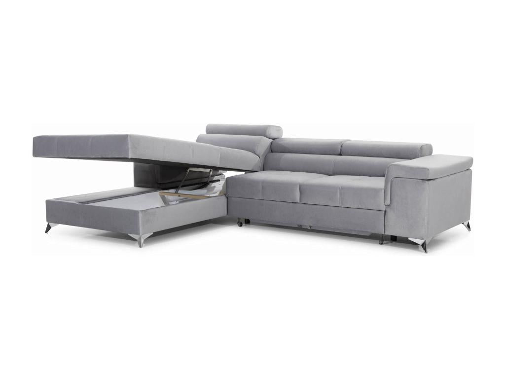 Meubiana 280cm Left-Hand Corner Sofa Bed in Light Grey Fabric with Adjustable Headrests