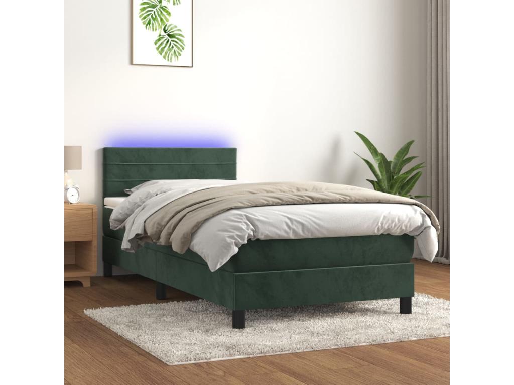 Homzora bed base and mattress with LED light, Dark Green, 90x190