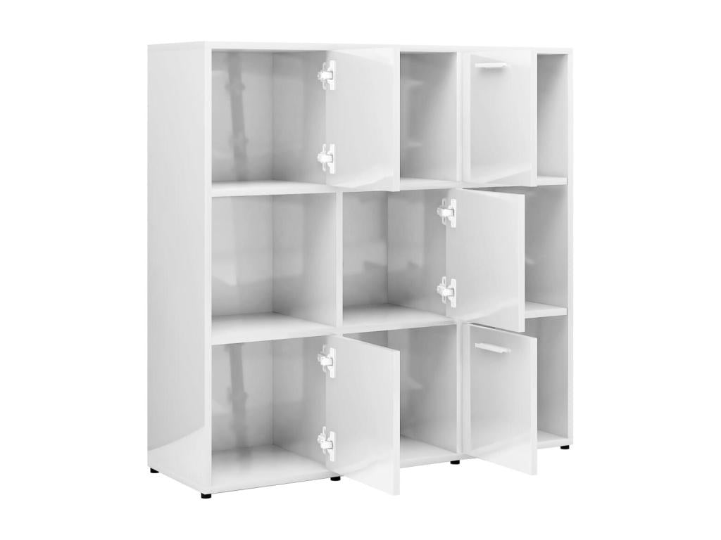 Glossy white bookcase, 90x30x90 cm, chipboard
