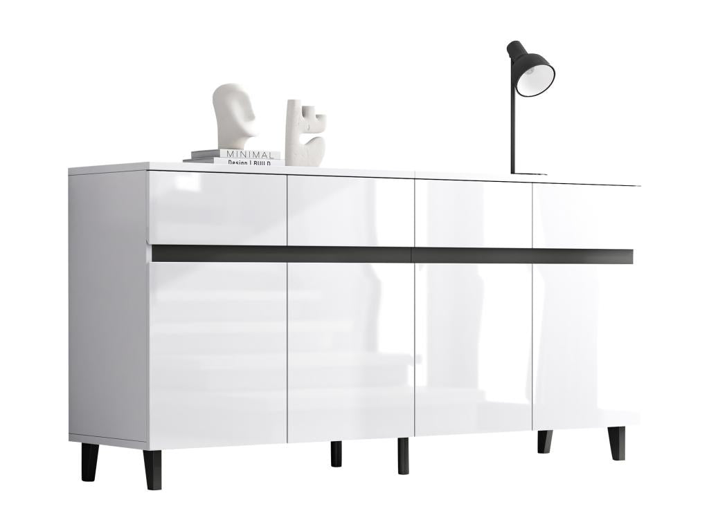 Modern glossy sideboard - 4 doors with 4 adjustable shelves and 4 drawers - White