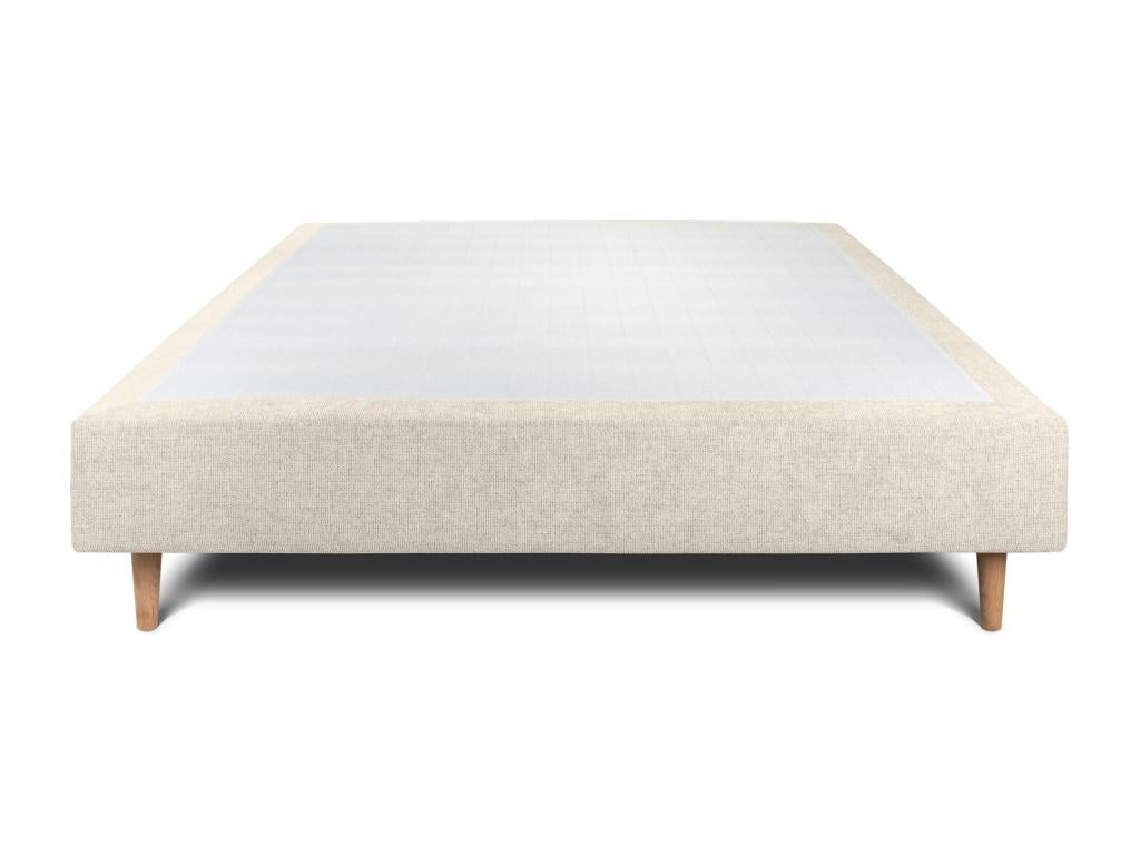 Upholstered bed base in light beige fabric, 150x190 cm, H35cm