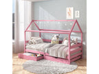 Homzora cabin bed, single Montessori bed for children, 90x200 cm, with storage, 2 drawers and guardrails on 3 sides, pink pine