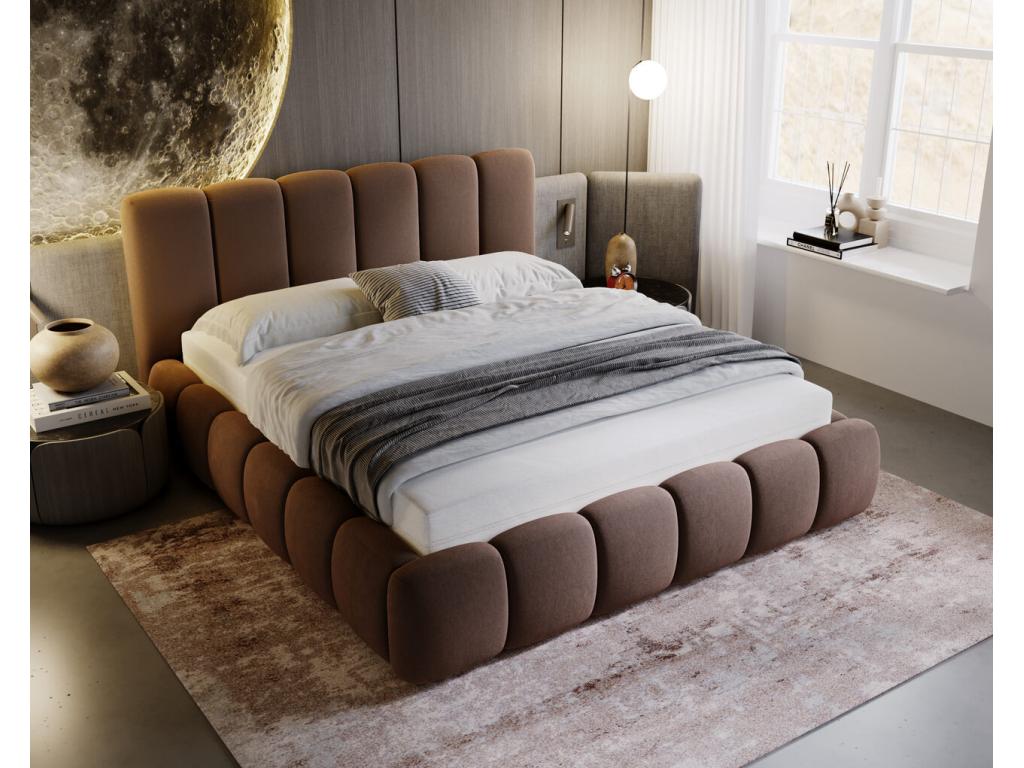 Upholstered bed with storage - 140x200 - double bed - velvet - brown - Cloud