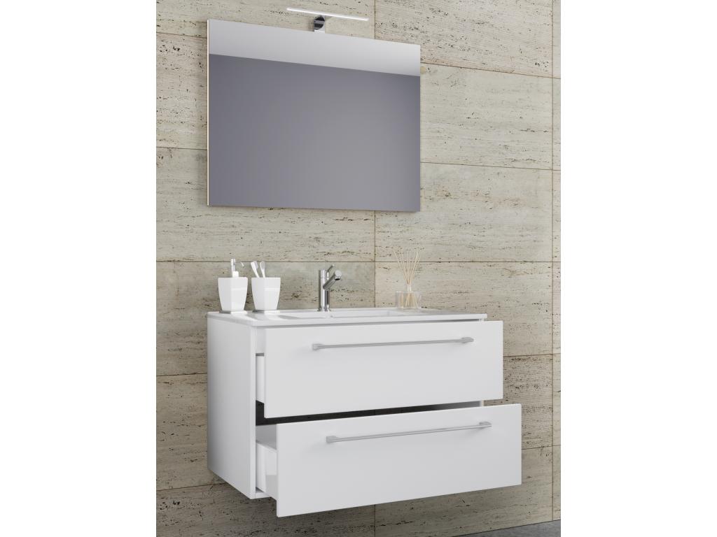 Meubiana 3-piece bathroom vanity unit with sink and drawer, SP 60 - white