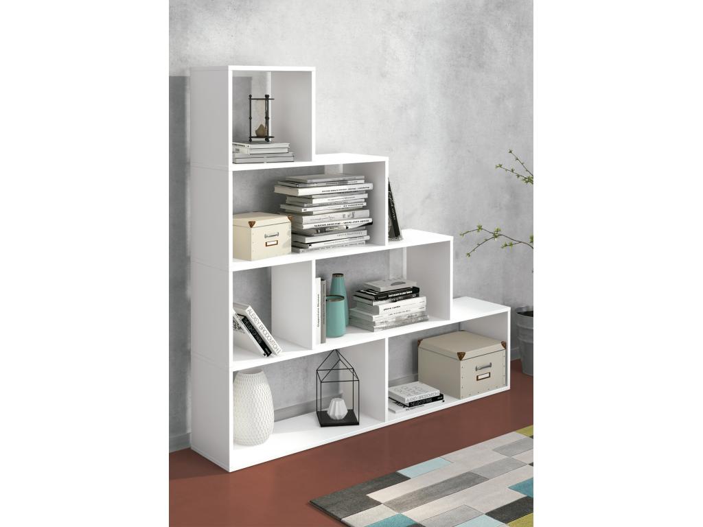 White ladder shelf - Length 38-140 x Depth 25 x Height 136 cm