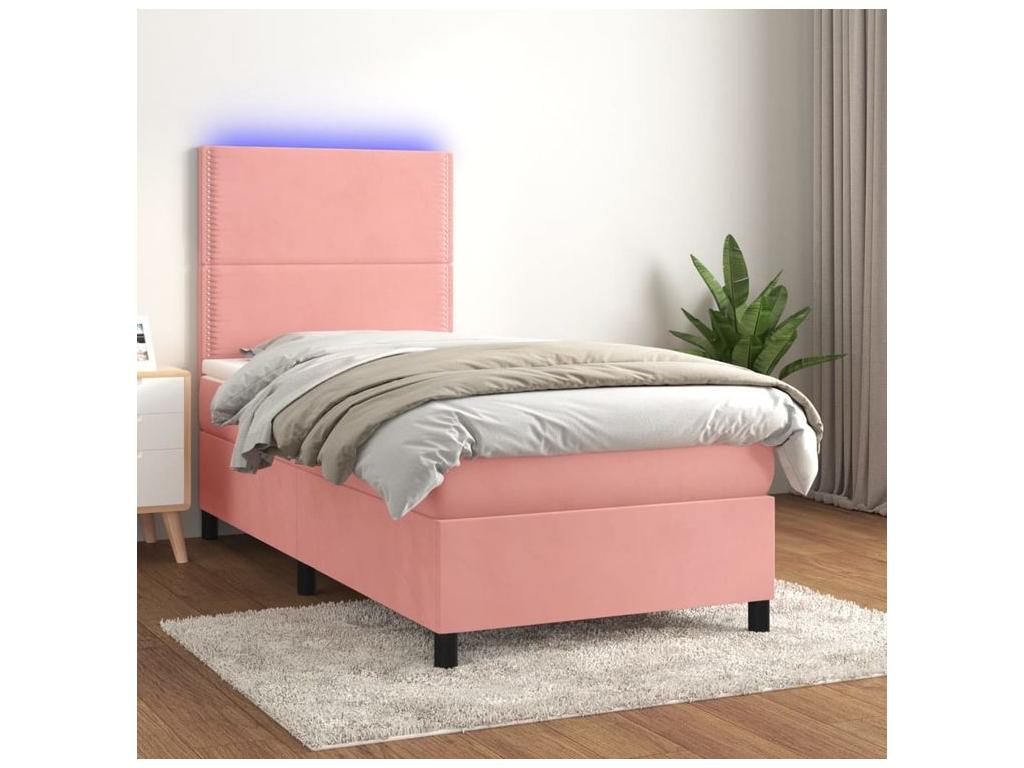 Meubiana bed base with LED mattress, pink, 80x200 cm, velvet