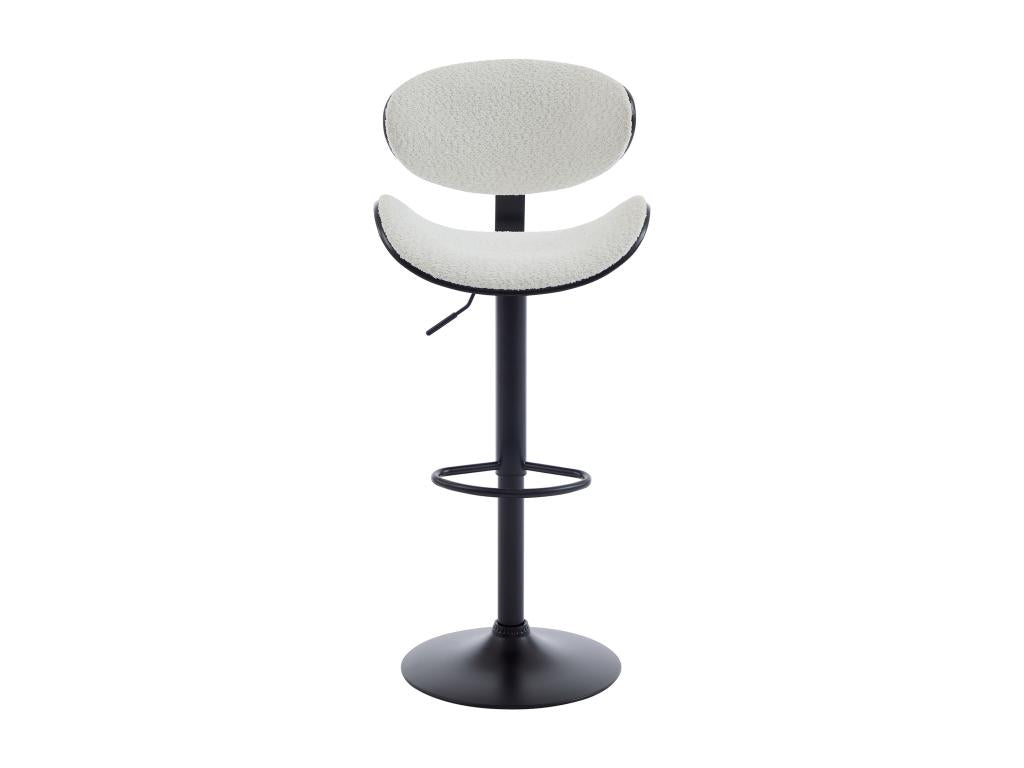 Set of 2 bar stools in bouclé fabric with ash veneer and metal - Adjustable height - White and Black - MONTENEGRO