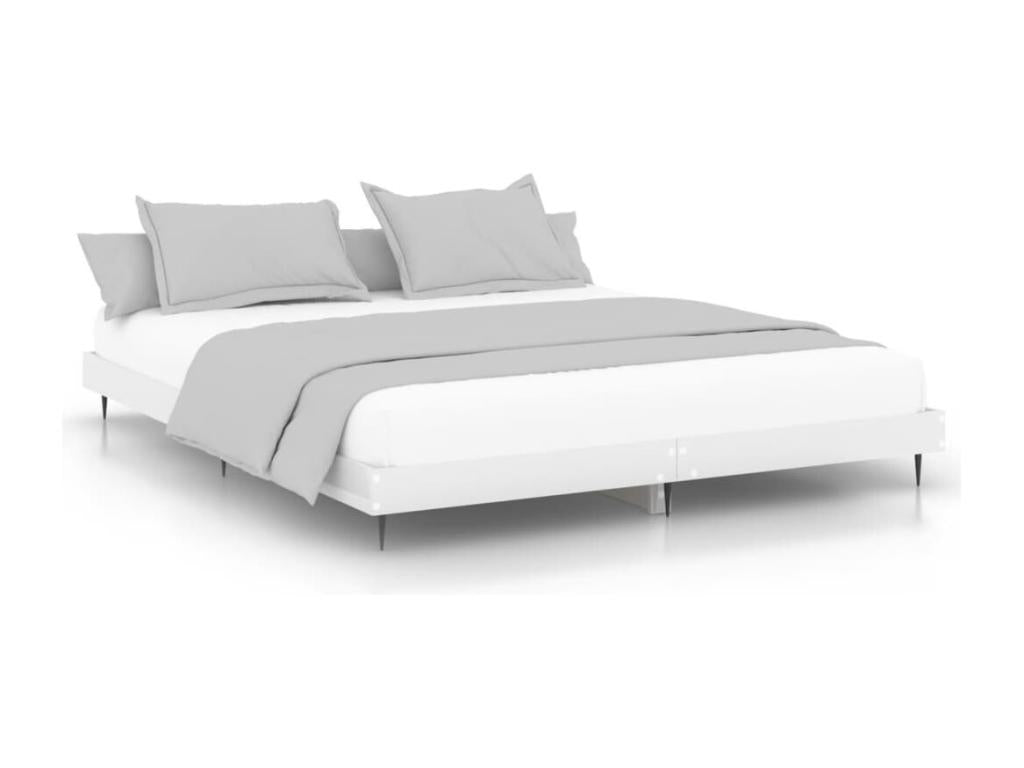 High-gloss white bed frame, 160x200 cm, engineered wood