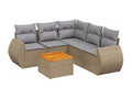 6-piece garden furniture set with cushions, beige woven resin