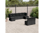 9-piece garden furniture set with cushions, black woven resin