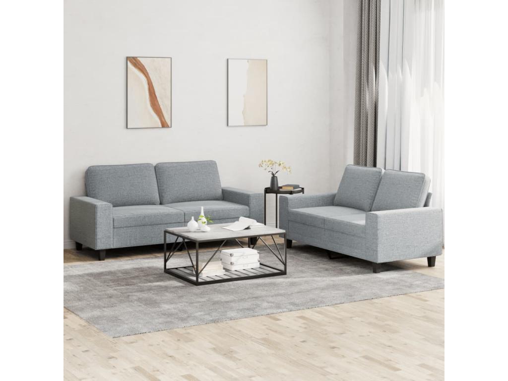 2-piece sofa set in light grey fabric