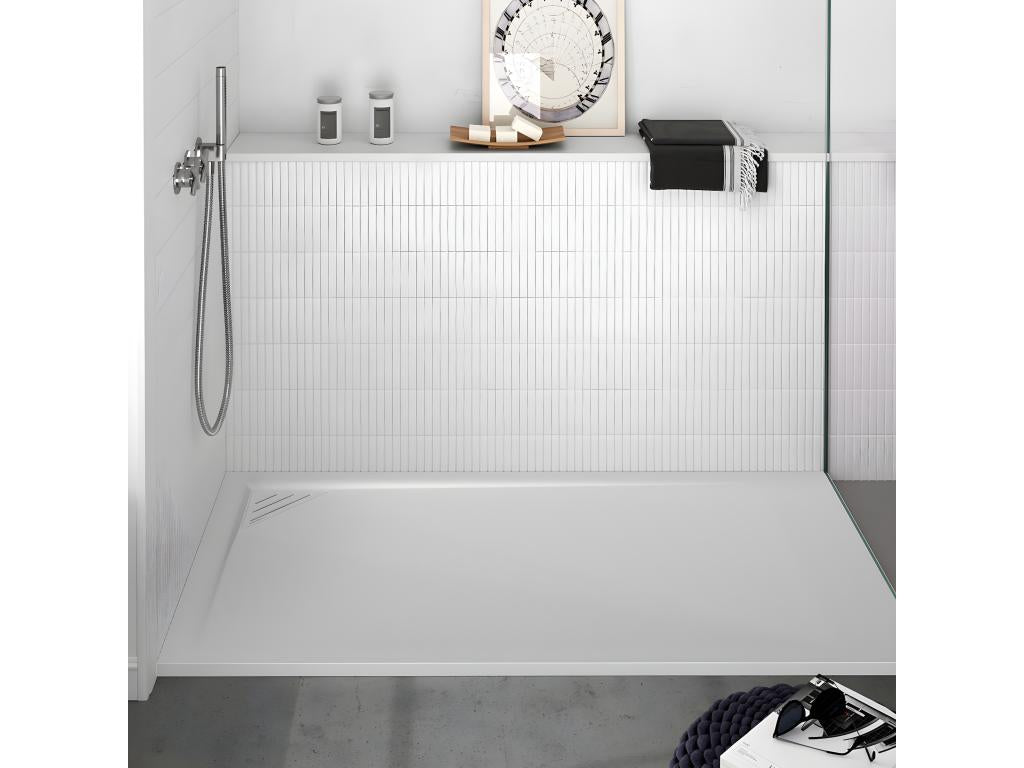 White shower tray with smooth finish, Meubiana colored grate - 180x70 cm
