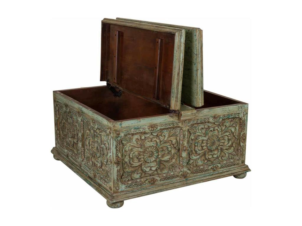 Handmade blue wooden coffee table 100x100x47 RQQO26478