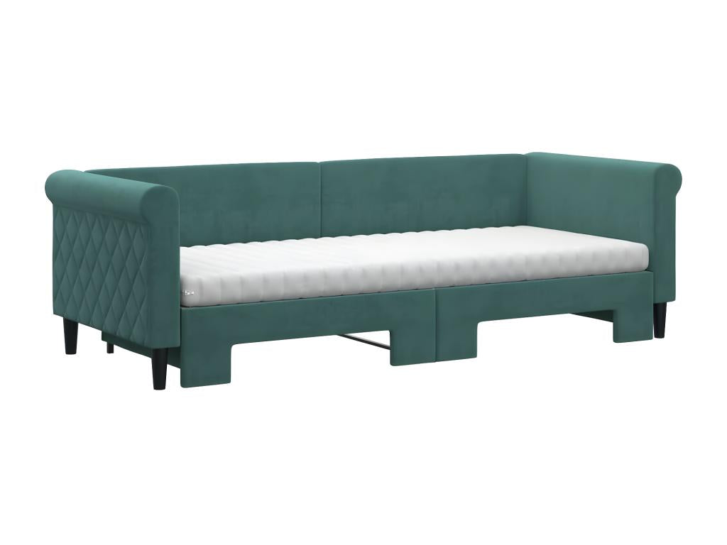 Daybed with pull-out bed and dark green 80x200cm velvet mattress