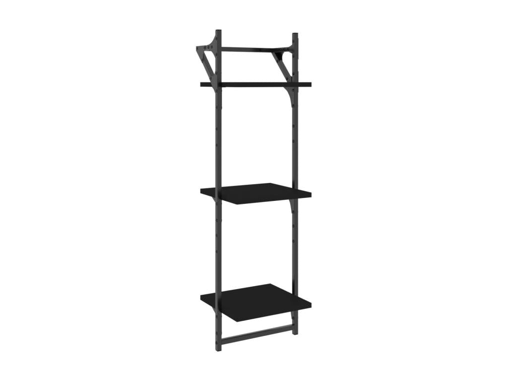 Set of 6 black engineered wood wall-mounted shelves with bars