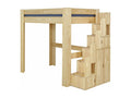 Meubiana loft bed package with stairs and 90x190 cm mattress, solid natural wood