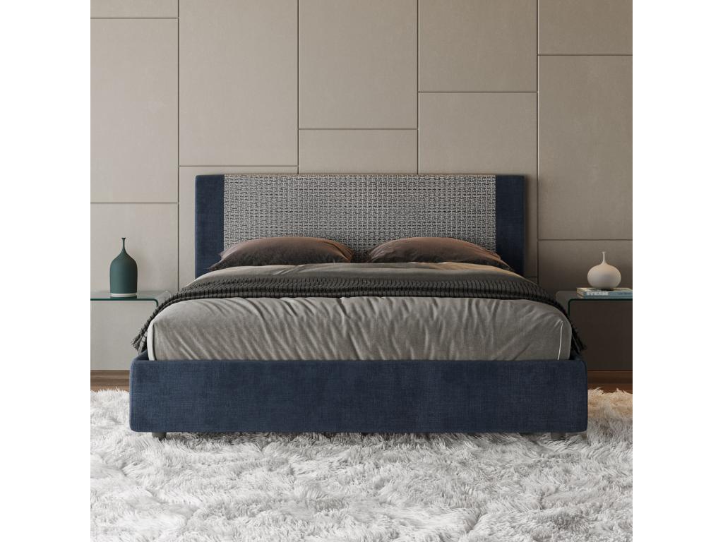 Upholstered bed without slatted base, 160x210 cm, Labirinto 09 fabric, Rosal blue