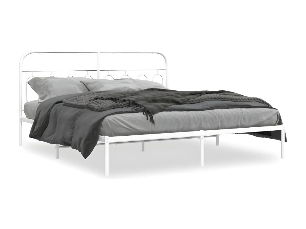 Metal bed frame with white headboard, 160x200 cm