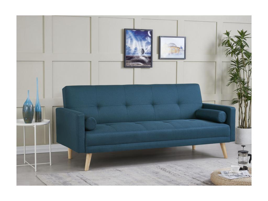 WOODEN 3-seater Scandinavian convertible sofa in duck blue fabric