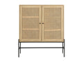 2-door tall sideboard in natural cane and oak effect, 100 cm - Meubiana