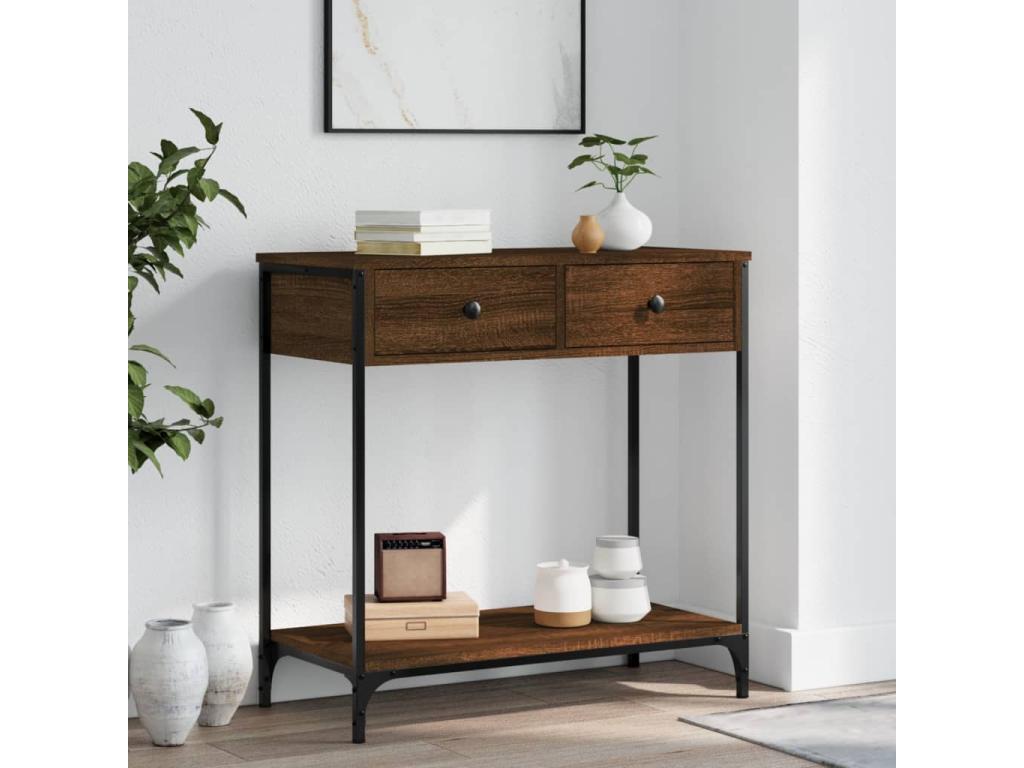 Brown oak console table, 75x34.5x75 cm, engineered wood