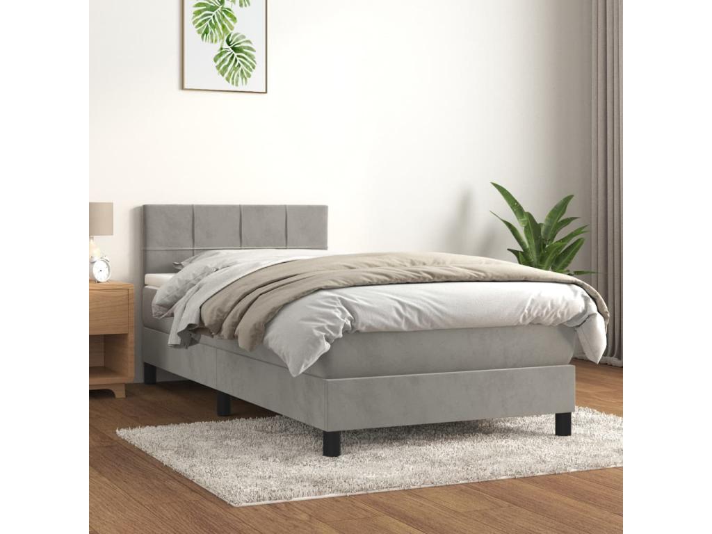 Meubiana bed base and mattress, light grey 90x190 velvet