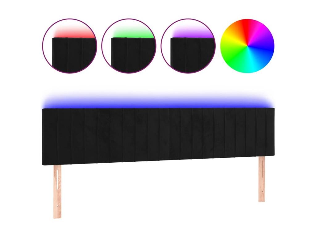 Black LED Headboard 200x5x78/88 cm Velvet