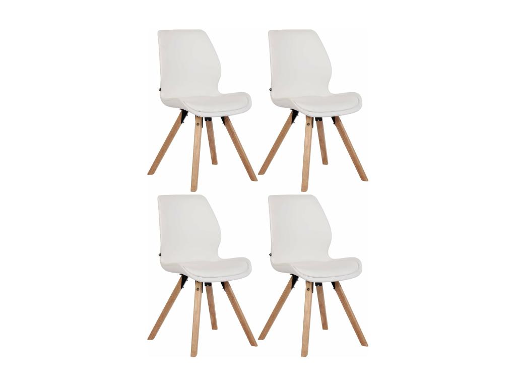 Set of 4 Scandinavian design dining chairs in white PVC with light wood legs 10 0001847