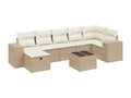 8-piece garden furniture set with cushions, beige woven resin