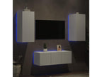 TV wall units with LED, 4 pcs, white engineered wood