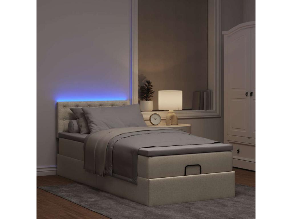 Ottoman bed with cream mattress 100x200 cm fabric