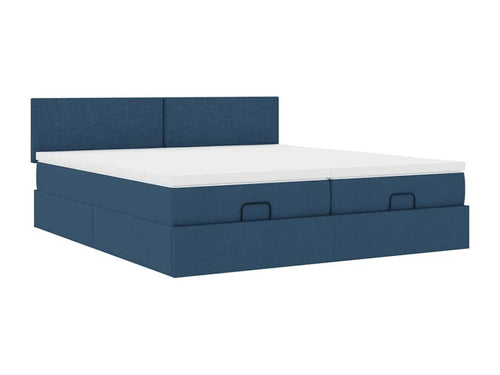 Ottoman bed frame with blue mattress 180x200 cm fabric