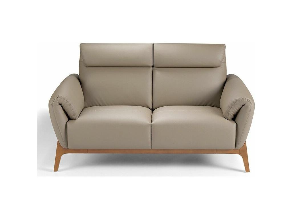 Contemporary 2-seater sofa with walnut wood and leather upholstery, Bima-Color Meubiana 00 White